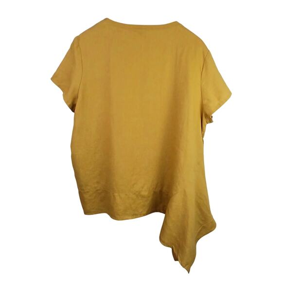 Lisa Bayne SZ L 100% Linen Cleo Mustard Yellow Asymmetrical Top Lagenlook - Picture 4 of 5